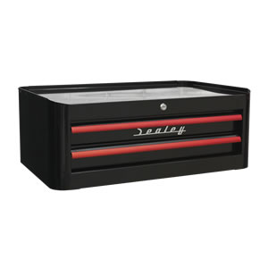 Mid-Box 2 Drawer Retro Style - Black with Red Anodised Drawer Pulls