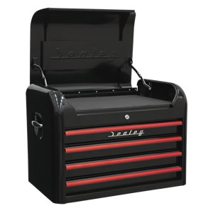 Topchest 4 Drawer Retro Style - Black with Red Anodised Drawer Pulls
